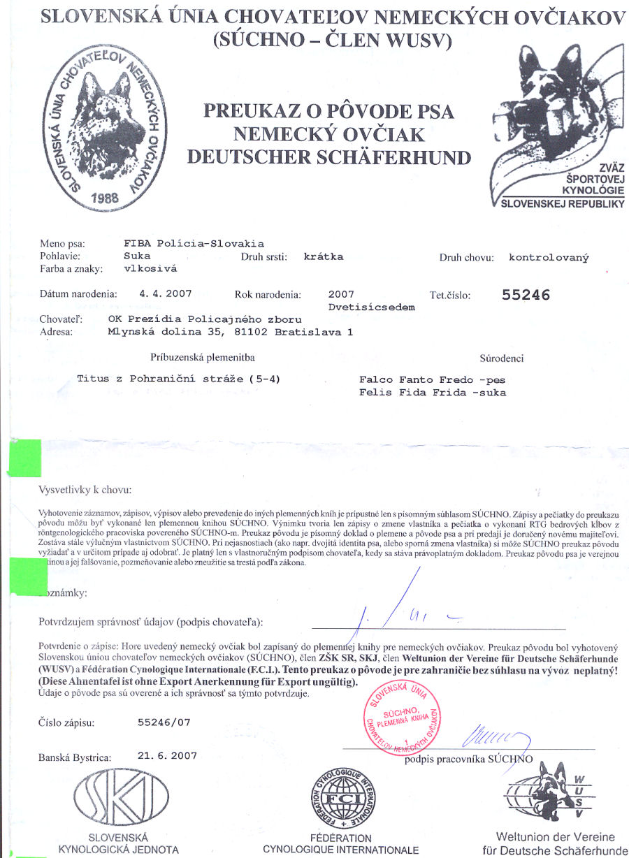 Original image from the archived CARLY Policia Slovakia x FIBI Policia Slovakia litter record