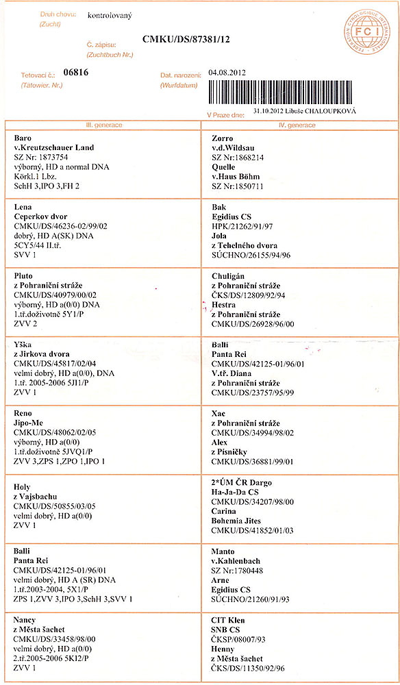 Xebo z Golha — pedigree scan 2