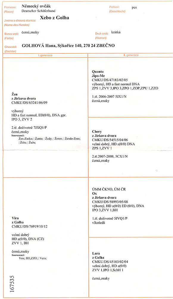 Xebo z Golha — pedigree scan 1