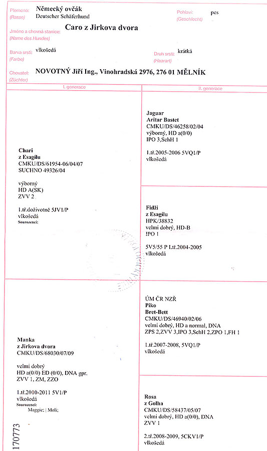 Caro z Jirkova dvora — pedigree scan 1