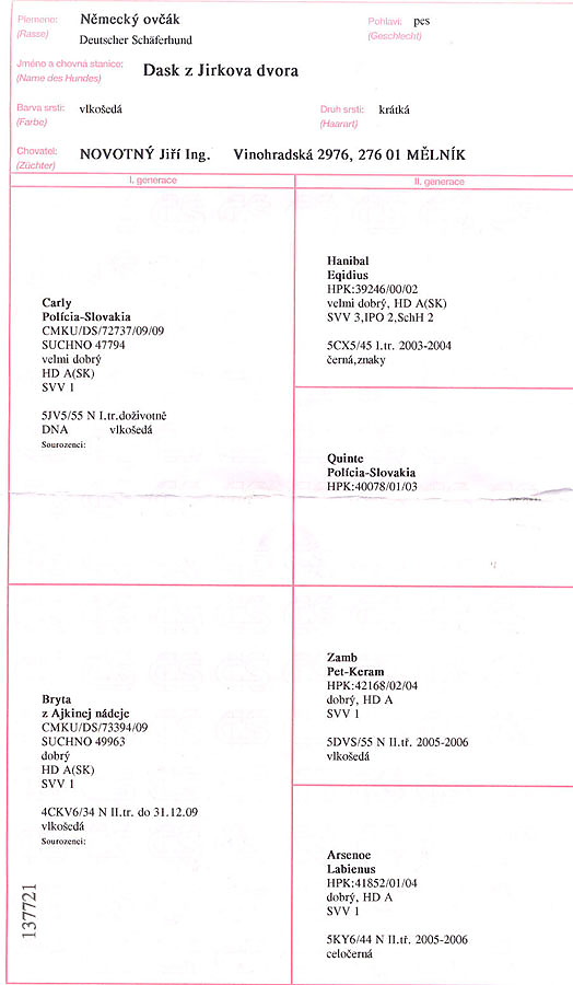 Dask z Jirkova dvora — pedigree scan 1