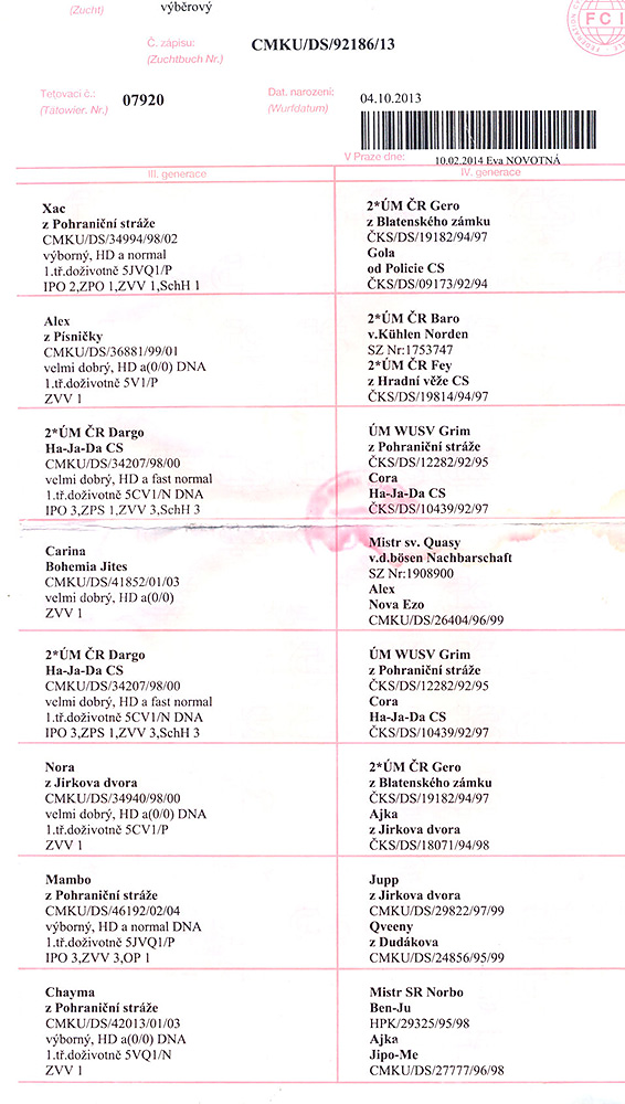 Zako Max z Jirkova dvora — pedigree scan 2