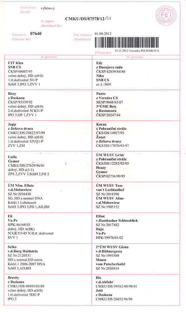 Jack Daniels z Neiberku — pedigree scan 2